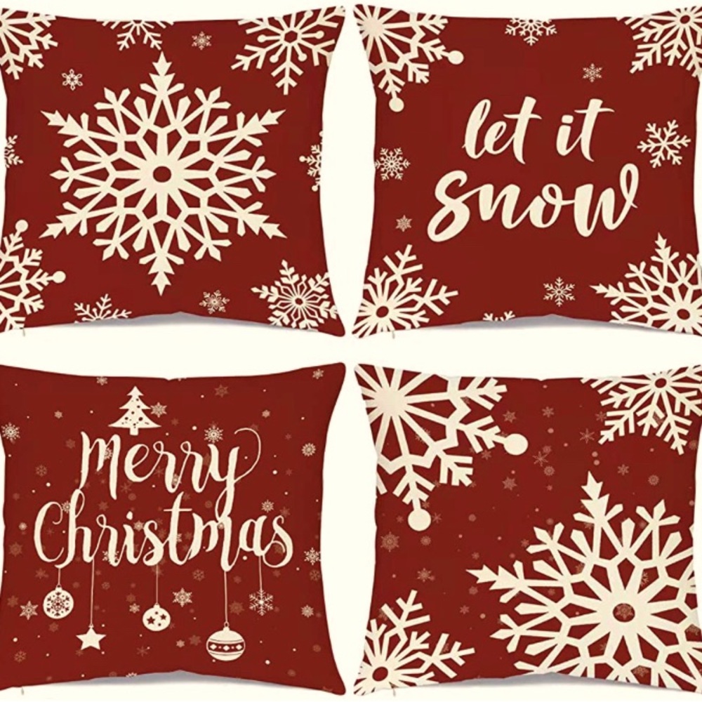 Pack of Four red AMAZON Christmas Pillow COVERS 18 × 18 Inch
